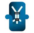 A blue icon of a seat belt on a white background.