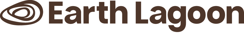 Logo for Earth Lagoon in dark brown text, with the location 