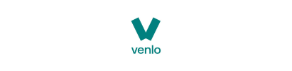 Het turquoise Venlo-logo met een gestileerde V op een witte achtergrond.