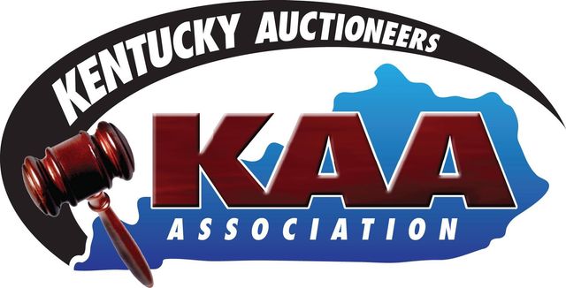 Logo for Kentucky Auctioneers Association: includes a gavel, a map of Kentucky, and the letters "KAA."