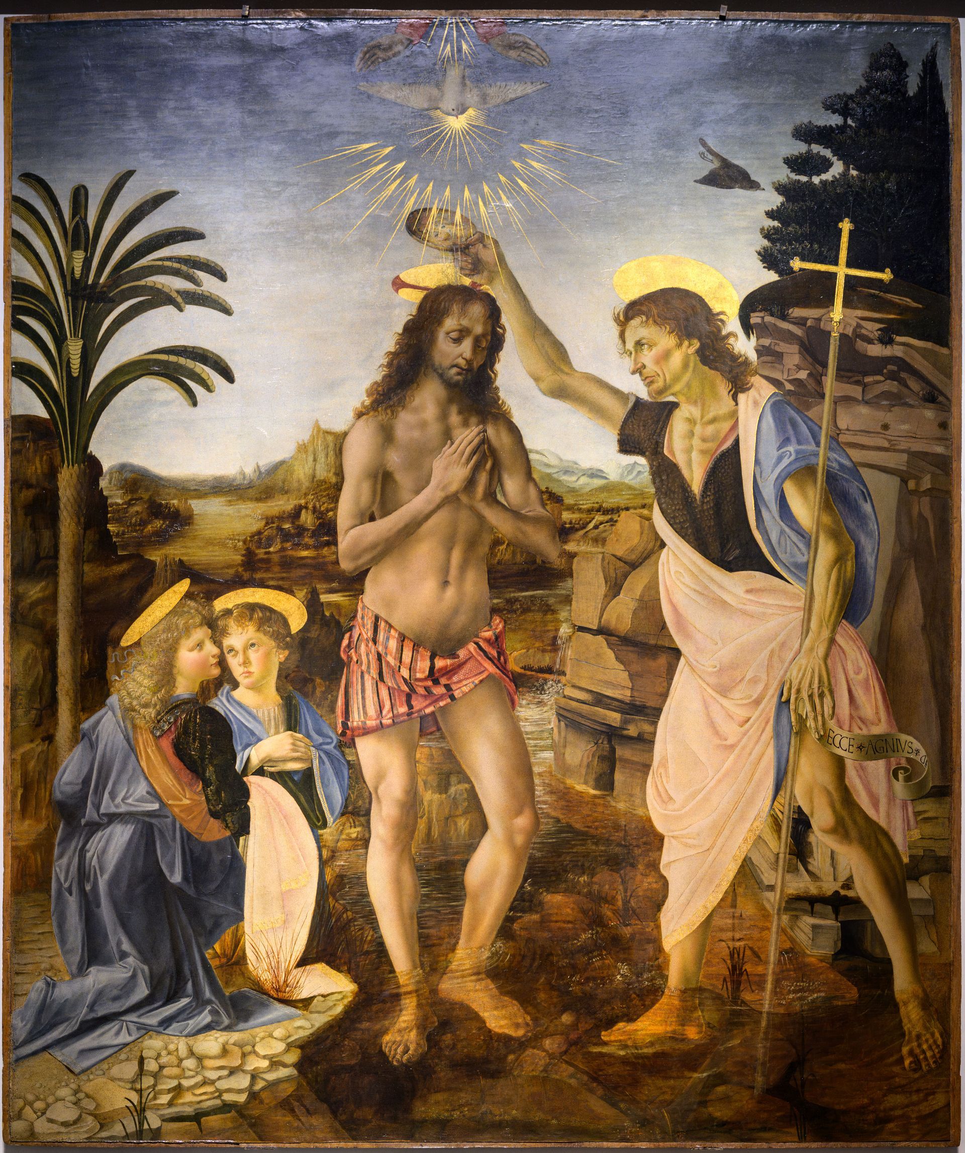 The Baptism of Christ by Andrea del Verrocchio and Leonardo da Vinci 1472-1475