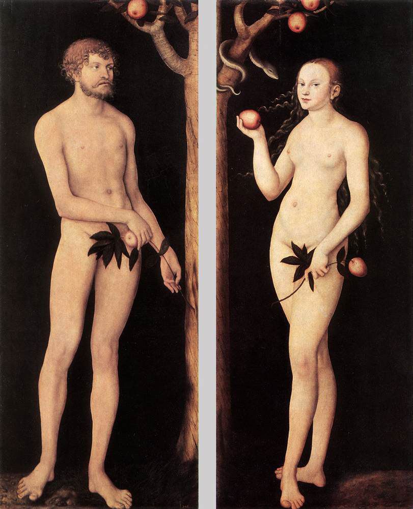 Adam and Eve painted 1528  by Lucas Cranach the elder, Uffizi gallery, Florence 