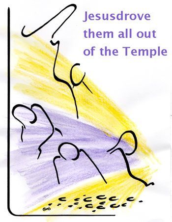 Jesus drives out the money changers artwork