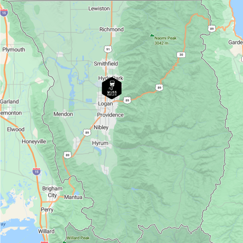 Map of northern Utah with a black house icon near Logan/Smithfield area.