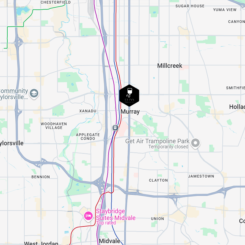 Map centered on Murray and Millcreek, Utah, showing roads, neighborhoods, and a black location marker.