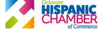 Logo of the Delaware Hispanic Chamber of Commerce with a colorful arrow and text.