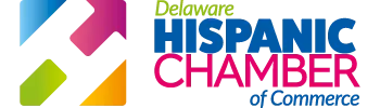Logo of the Delaware Hispanic Chamber of Commerce with a colorful arrow and text.