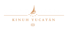 Un logotipo para kinuh yucatan con un velero sobre un fondo blanco.