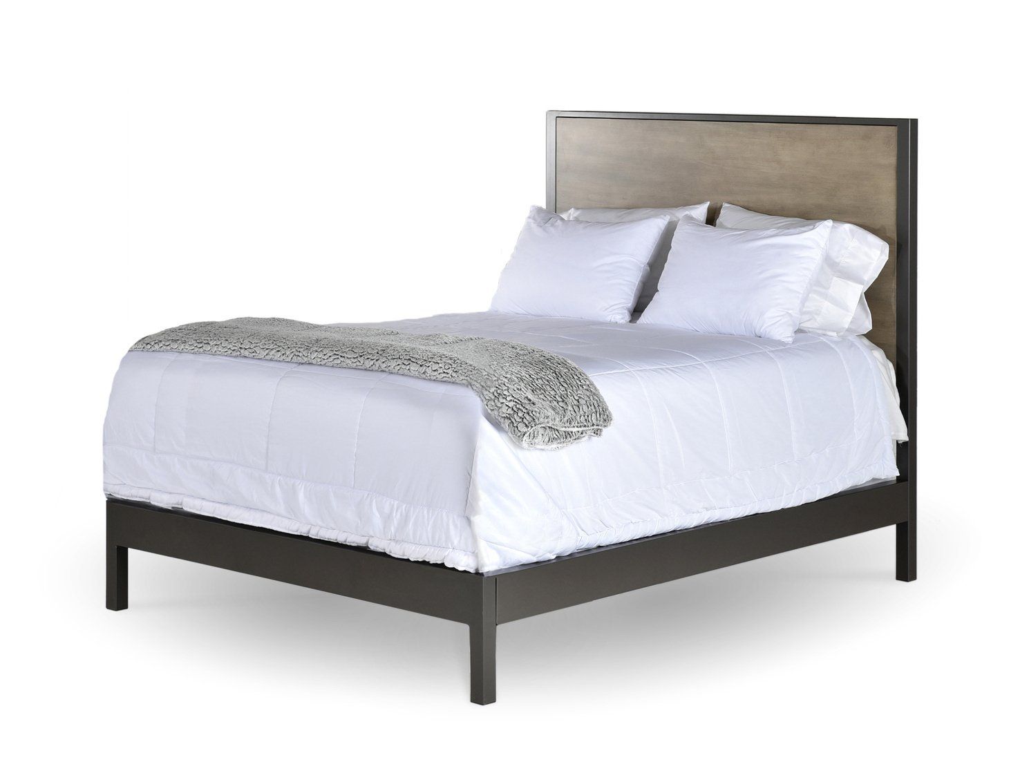 A bed with white sheets and pillows on a white background.