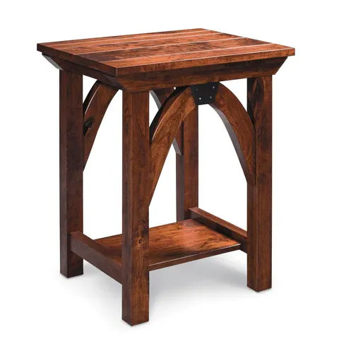 A small wooden table with a shelf underneath it