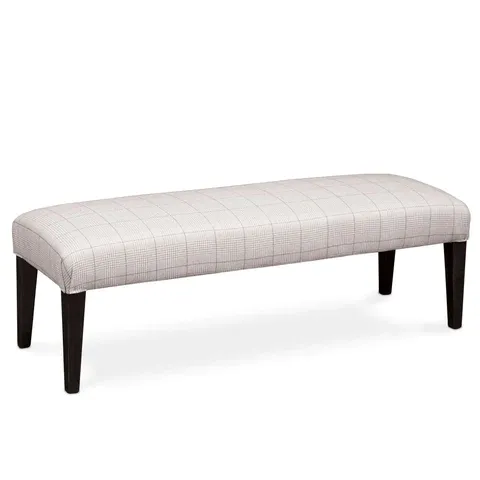 A white bench with black legs on a white background.