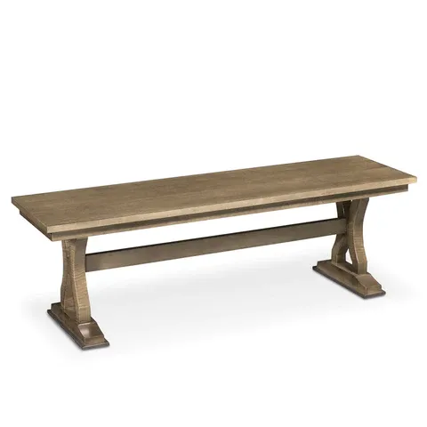A wooden bench is sitting on a white surface.