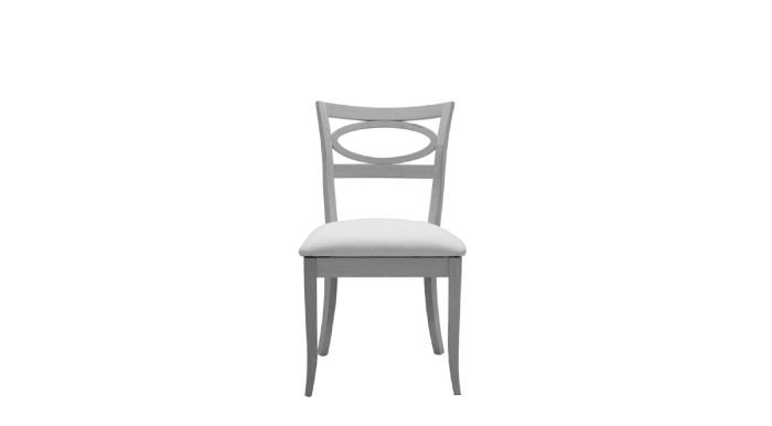 A white chair with a white cushion on a white background.
