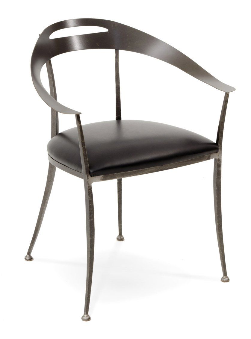 A black chair with a black cushion on a white background.