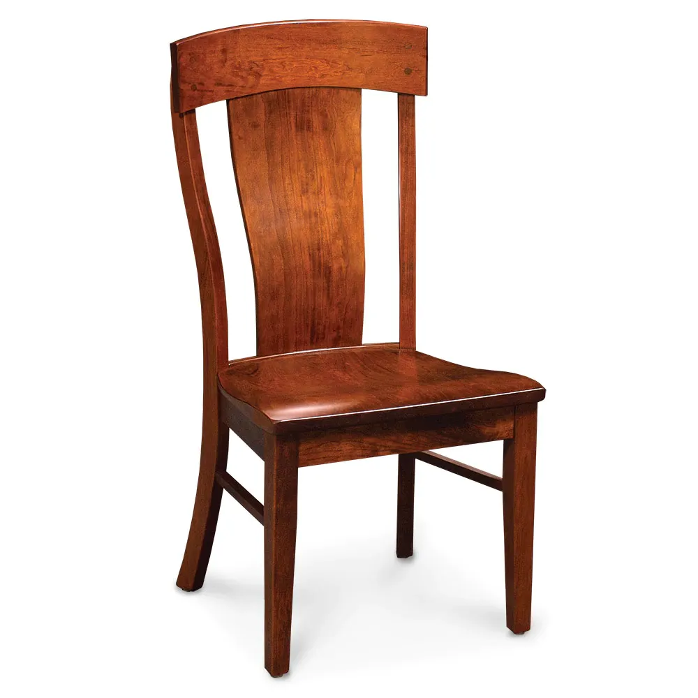 A wooden chair with a curved back on a white background