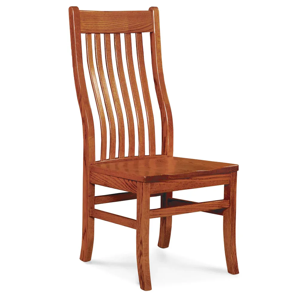 A wooden chair with a curved back on a white background