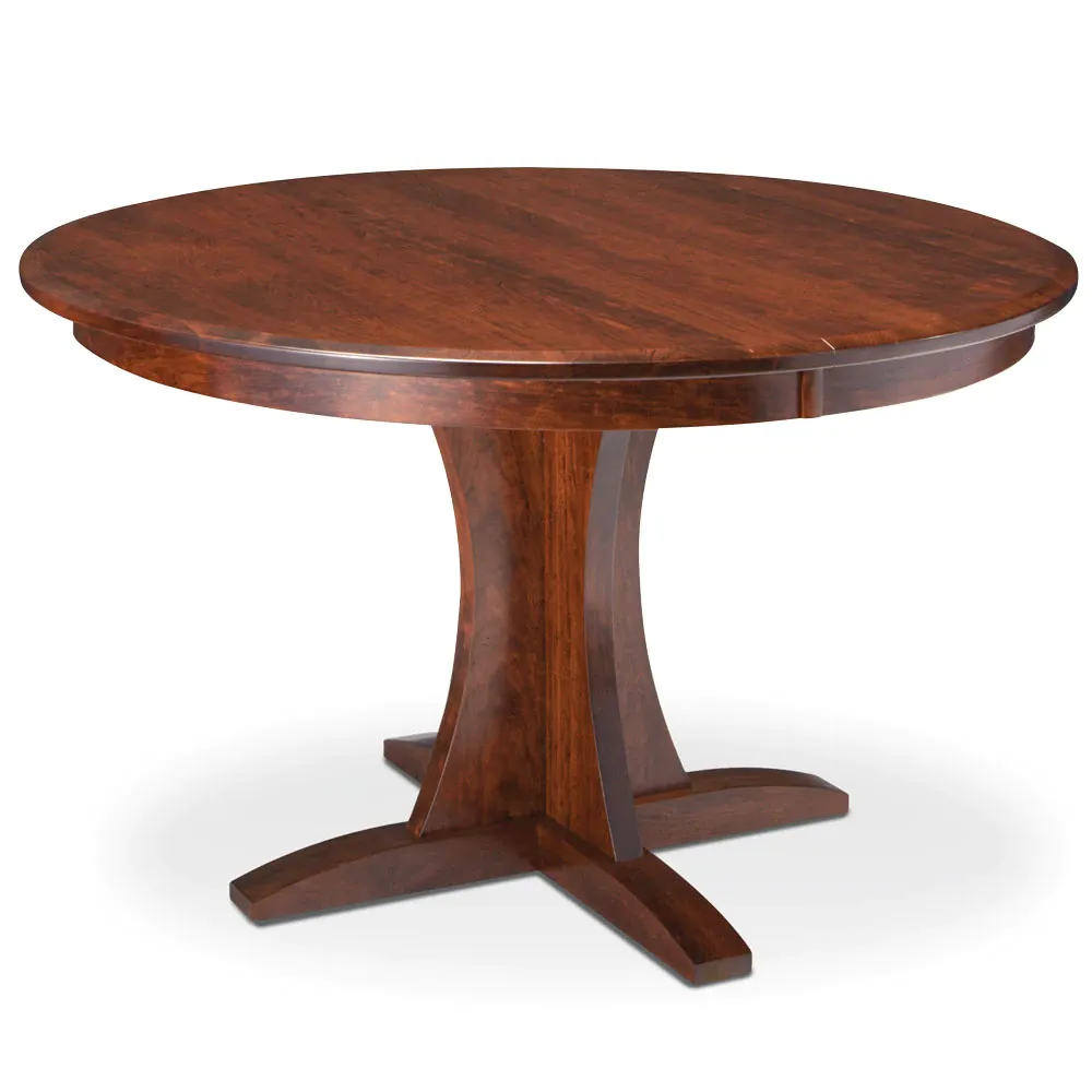 A round wooden table on a white background