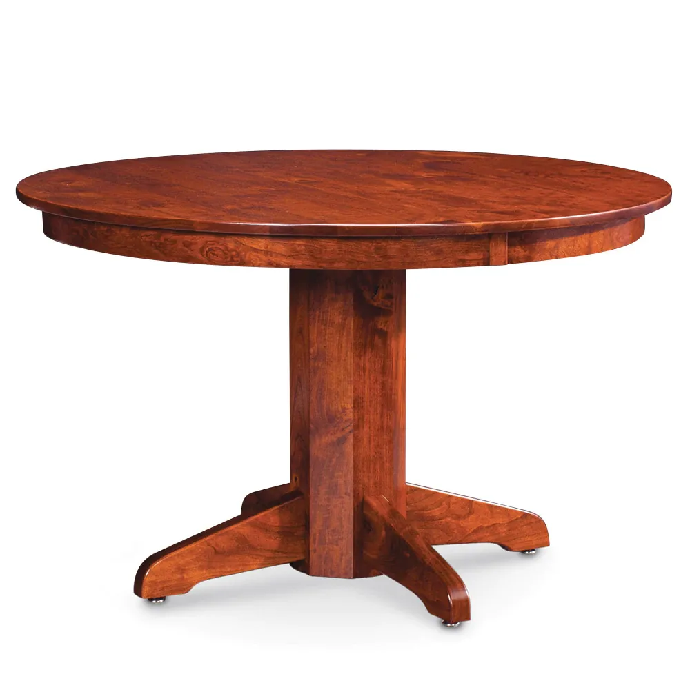 A round wooden table on a white background