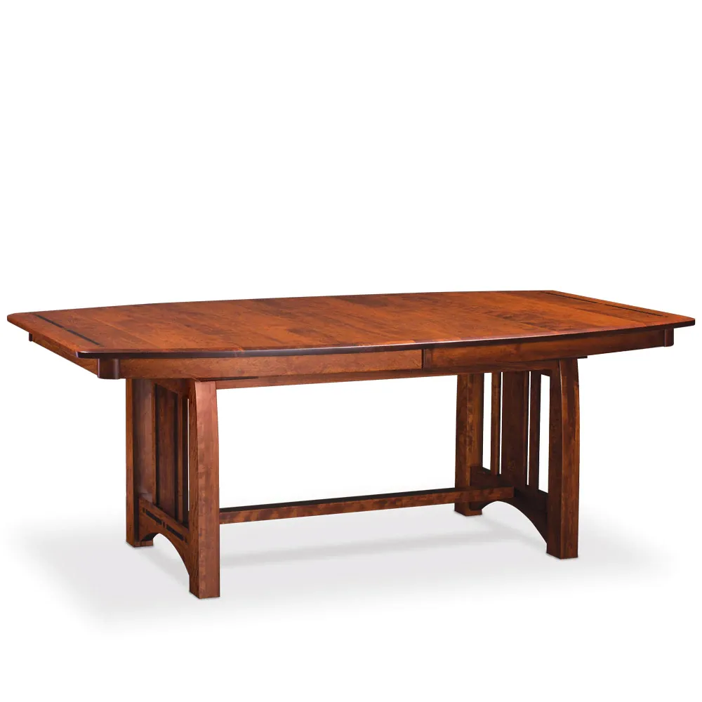 A wooden table with two leaves on it on a white background
