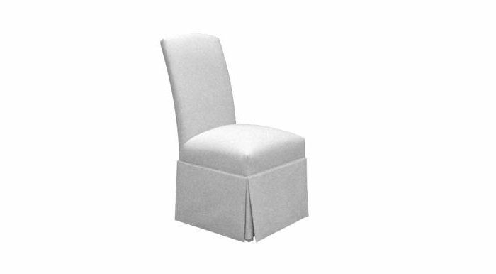 A white chair with a pleated skirt on a white background.
