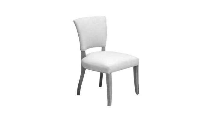 A white chair with a wooden frame on a white background.