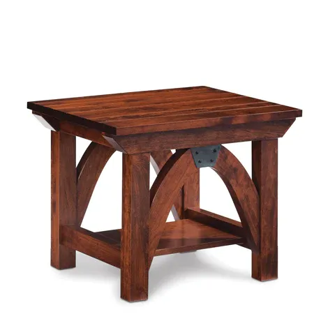 A small wooden table with a shelf underneath it