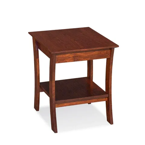 A small wooden table with a shelf underneath it