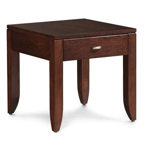 A small wooden table with a drawer underneath it