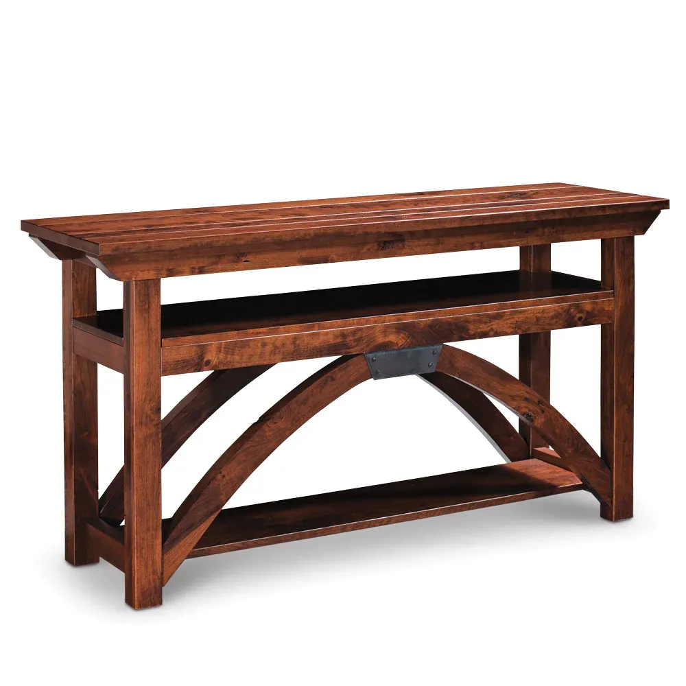 A wooden table with a shelf underneath it