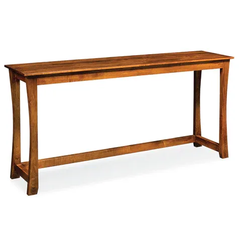 A long wooden table on a white background
