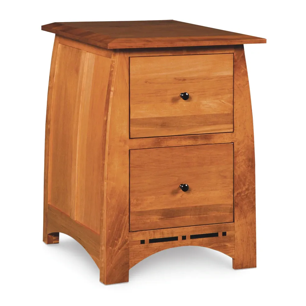 A small wooden cabinet with two drawers on a white background