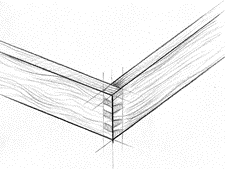 A black and white drawing of a wooden corner joint.