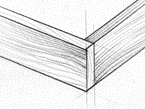 A black and white drawing of a wooden corner.