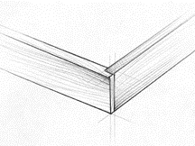 A black and white drawing of a piece of wood on a white background.
