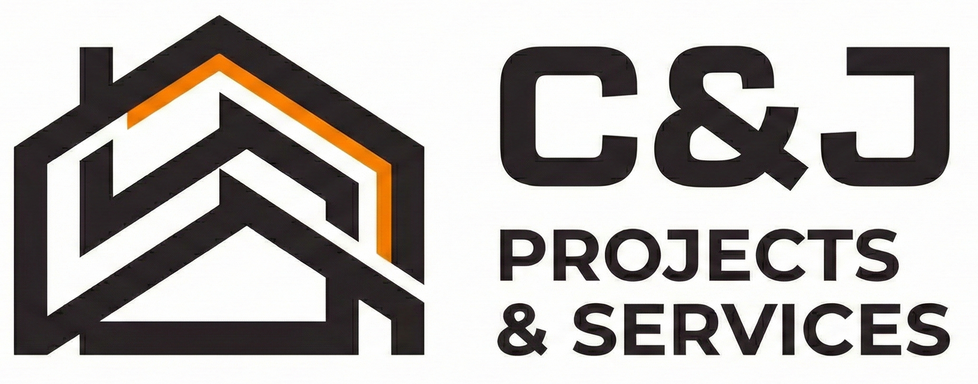 Logo: Geometric house icon with orange accent,