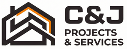 Logo: Geometric house icon with orange accent, 
