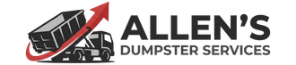 Allen&rsquo;s Dumpster Services logo with red dumpster and arrow, black and gray text