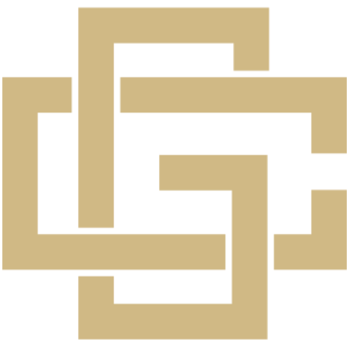 Abstract gold interlocking square logo on a white background