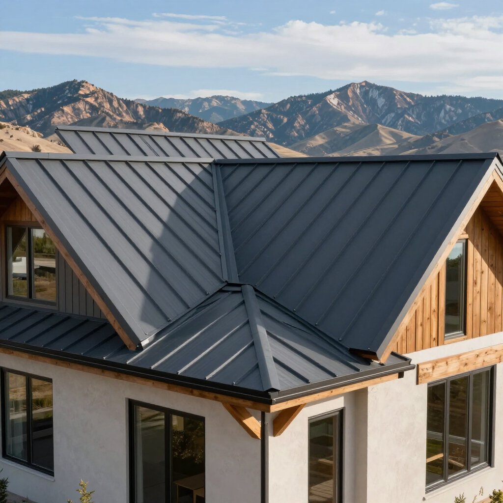Completed Snap Lock roof on modern Utah custom home