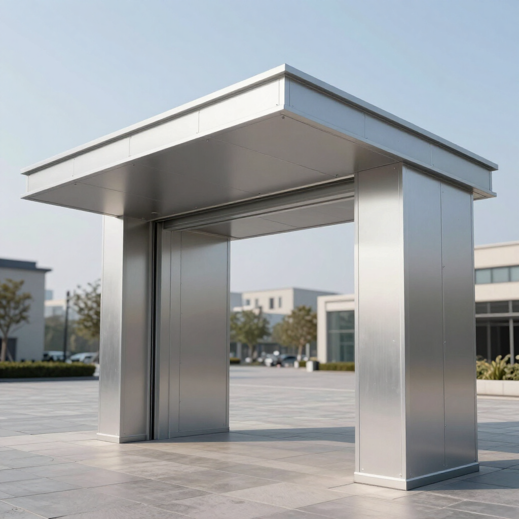 Architectural pavilion with silver Mechanical Lock standing seam panels