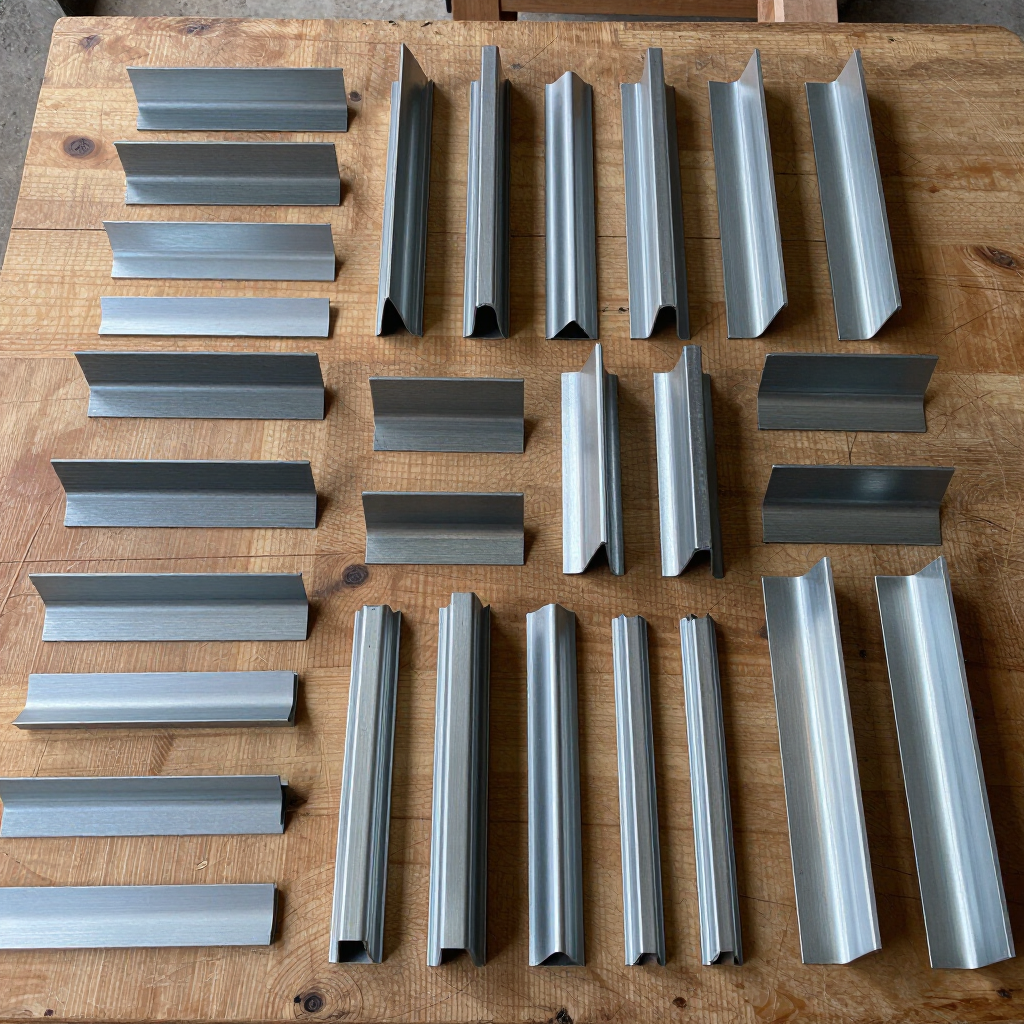 Array of custom-formed trim profiles on job-site work surface