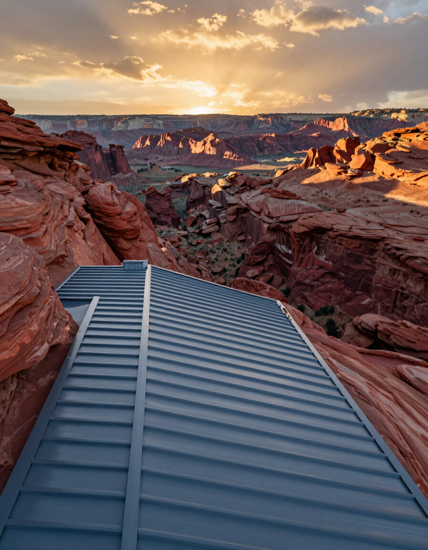 Utah landscape with completed metal roofing installation