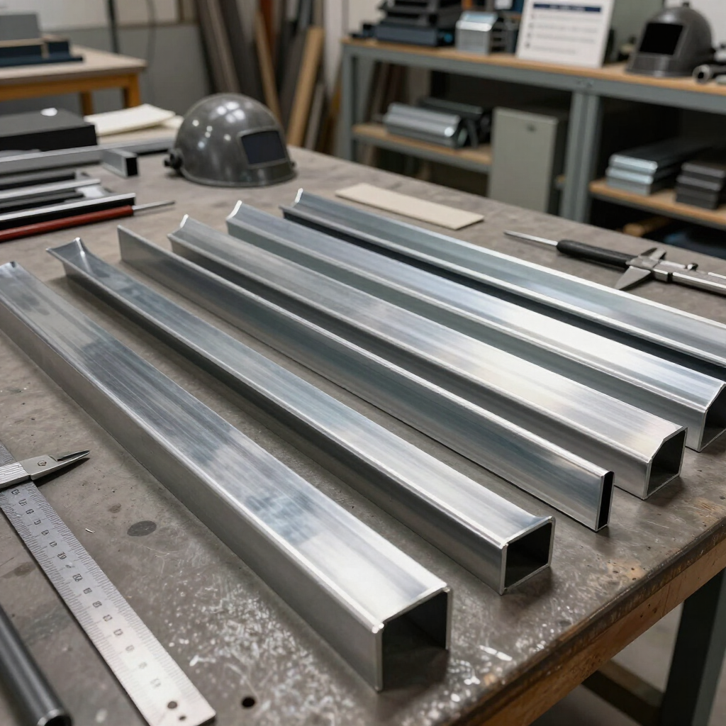 Custom specialty metal trim profiles on fabrication table