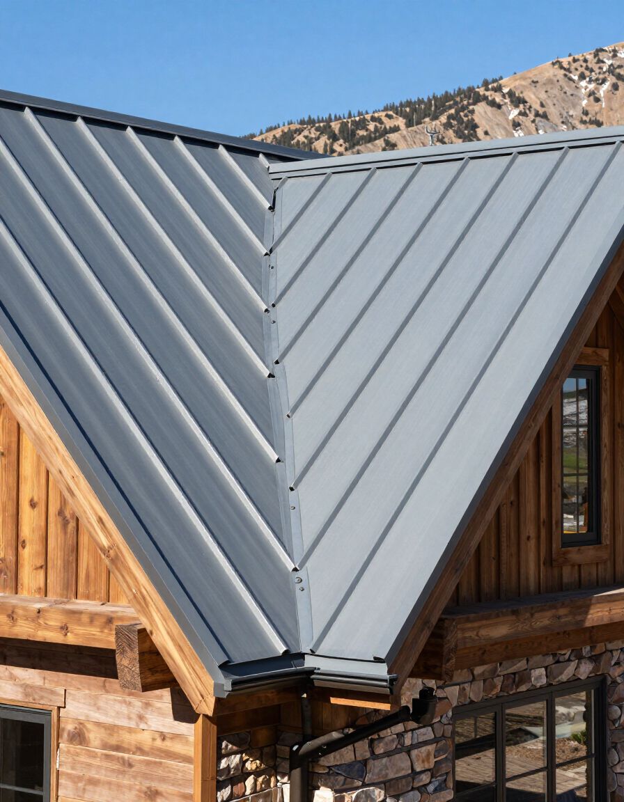 Completed Snap Lock standing seam metal roof on a residential home