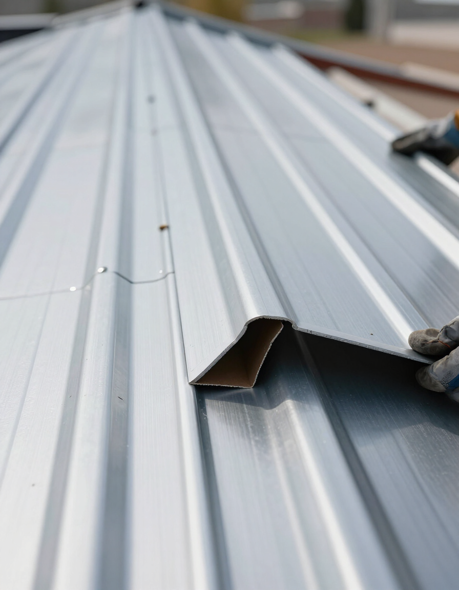 Standing seam panel profile showing hidden clip installation