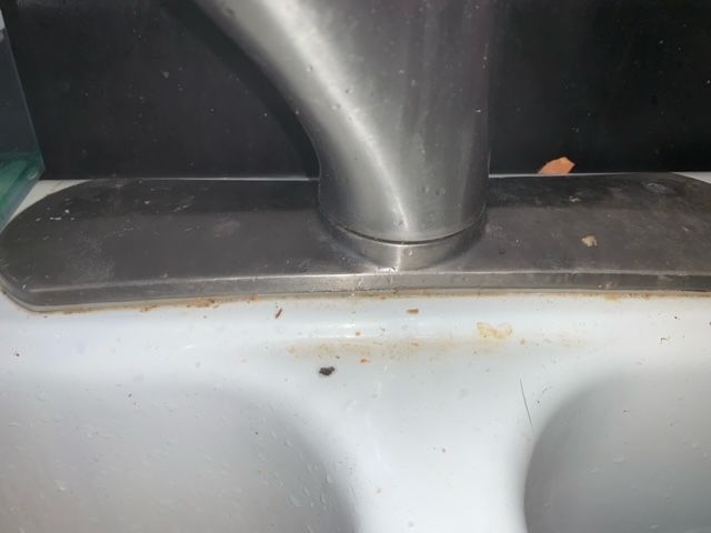 A close up of a faucet on a white sink