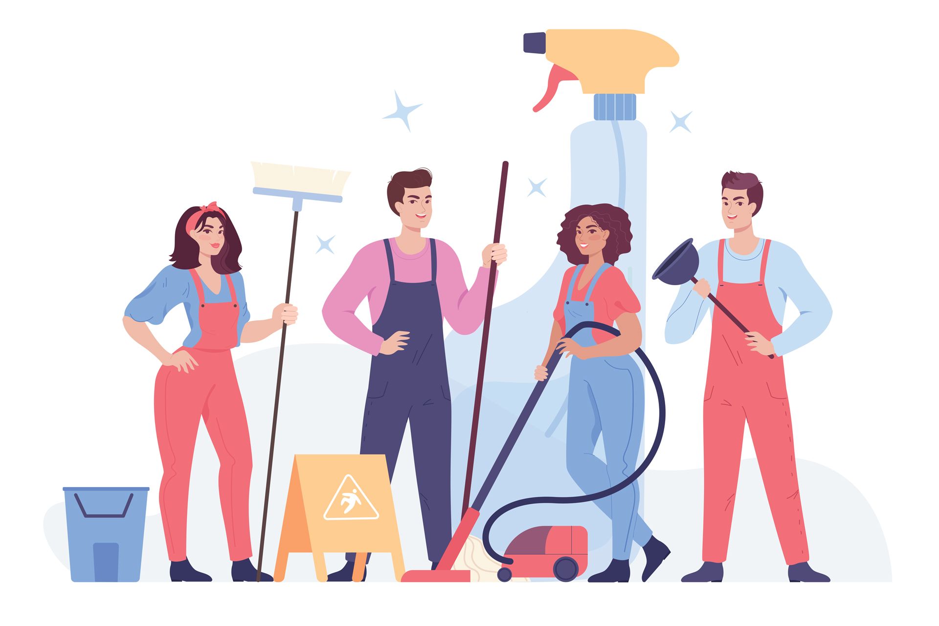 A Group of People Are Standing Next to Each Other Holding Cleaning Supplies