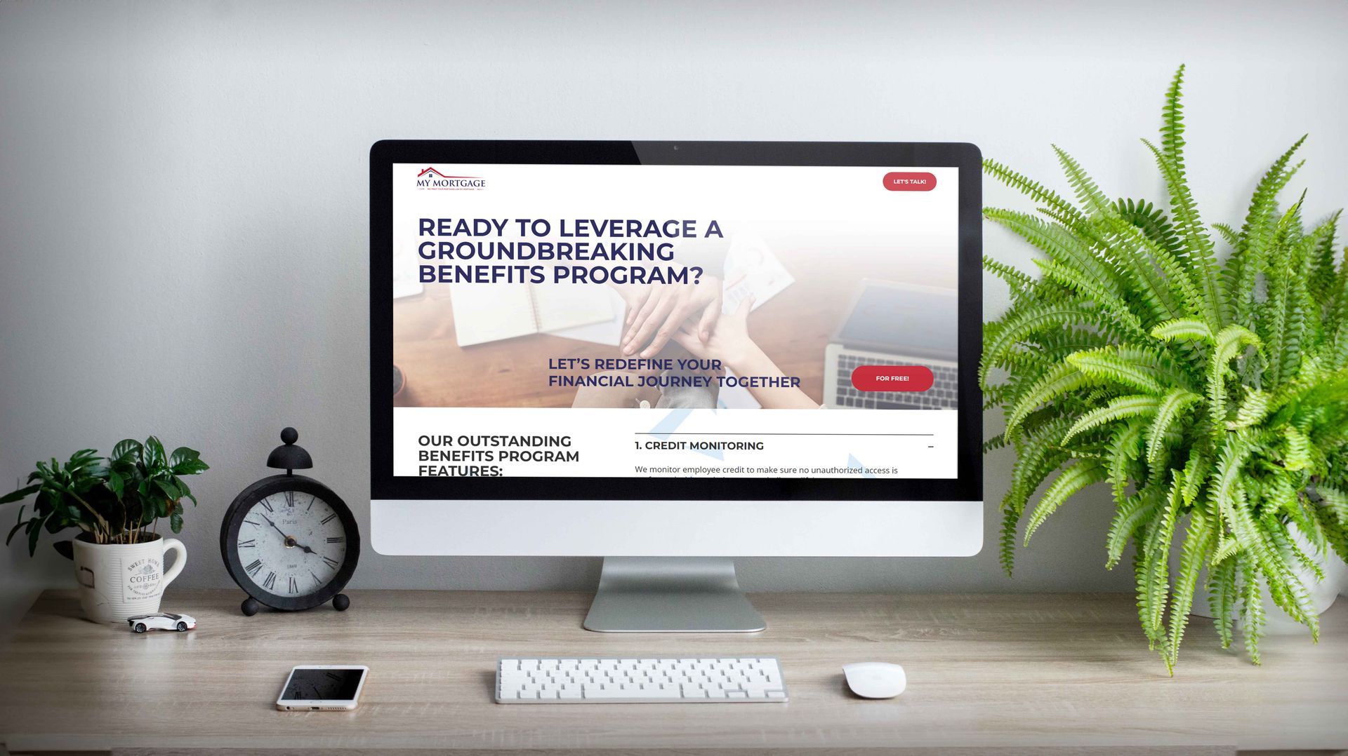 Mockup of an iMac with the My Mortgage landing page.