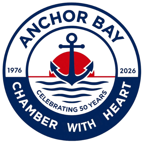 Anchor Bay Chamber logo with an anchor, red sun, and text