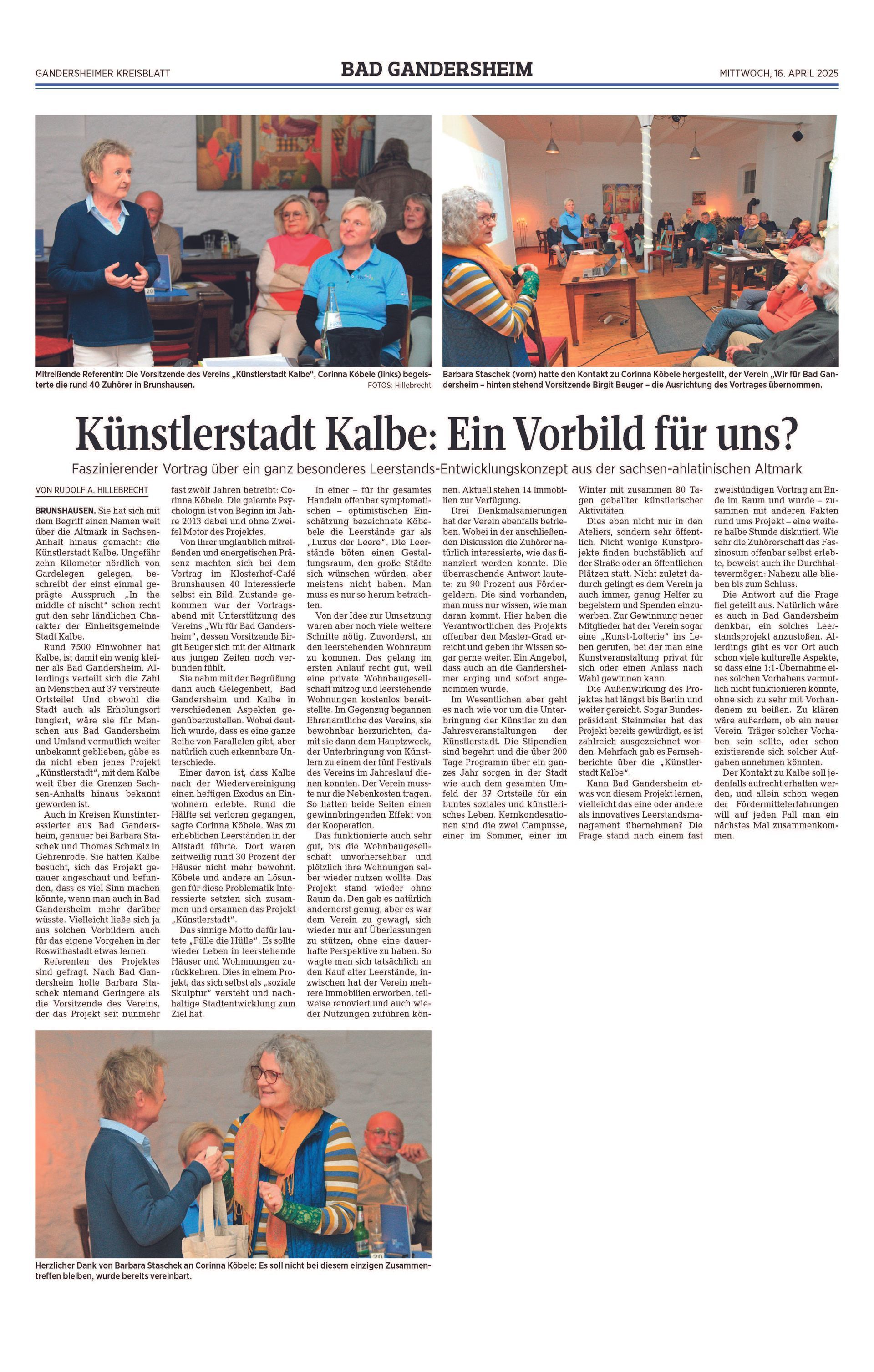 Newspaper article about Kalbe, Germany, with photos of people at an event; title 